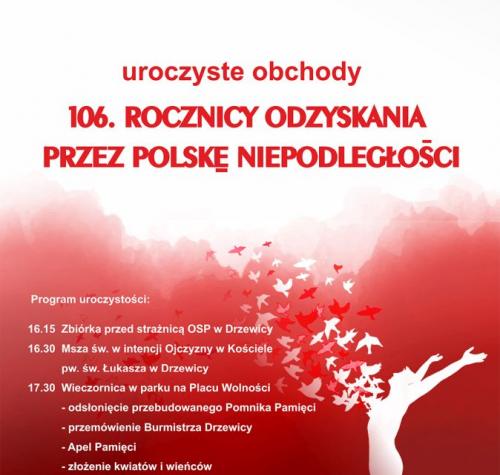 UROCZYSTE OBCHODY 106. ROCZNICY ODZYSKANIA PRZEZ POLSKĘ NIEPODLEGŁOŚCI