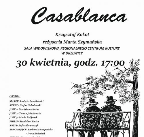 Plakat promujący sztukę teatralną Casablanca