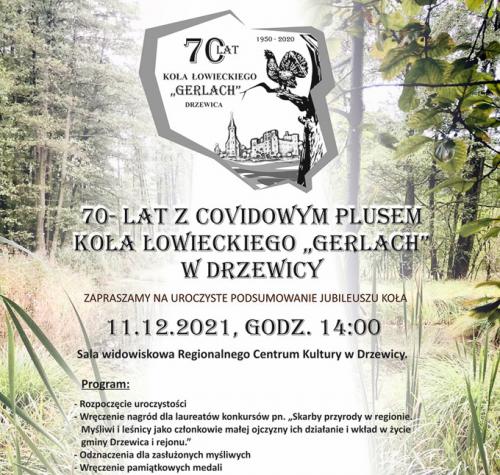 Plakat promujący jublileusz Koła Łowieckiego "Gerlach" w Drzewicy.