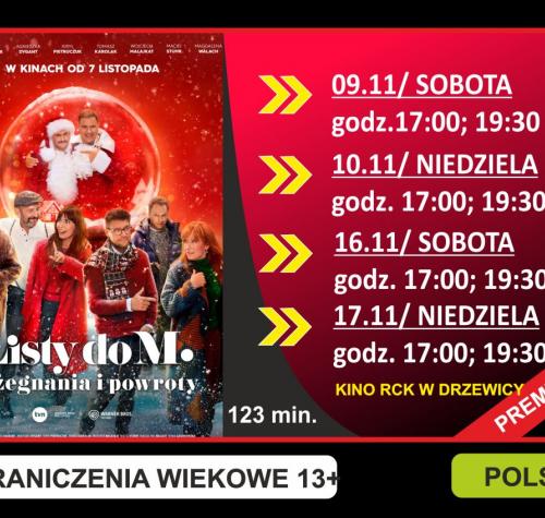 Po lewej stronie plakat filmowy, po prawej terminy wyświetleń