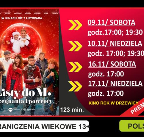 Po lewej stronie plakat filmowy, po prawej terminy wyświetleń