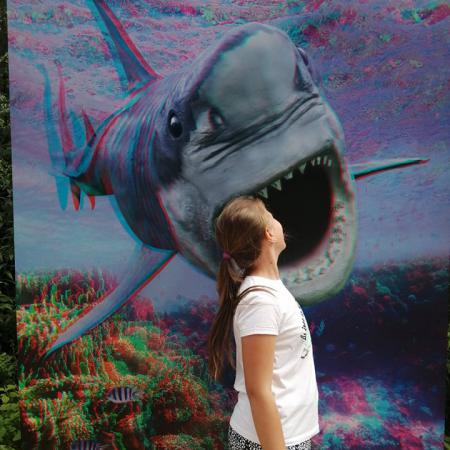 Dziewczynka na tle rekina 3D