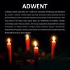 „Adwent” Na planszy oprócz opisu czym jest adwent w obrządku Kościoła Katolickiego, zawiera wieniec adwentowy na którym znajdują się 4 czerwone zapalone świece na igliwiu.